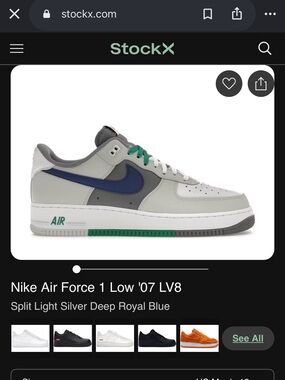 Nike Air Force 1 Low ‘07 LV8 in Light Silver/White/Smoke Gray/Deep Royal Blue